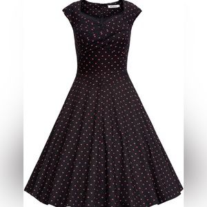 Women's Vintage Print Cap Sleeve Dress Size M